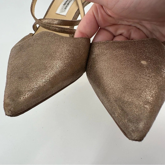 Saks Fifth Avenue heels 8.5 nubuck bronze leather pointy toe stilettos metallic - Picture 11 of 14